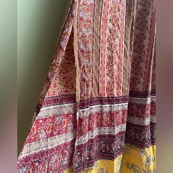 Angie Boho Mixed Print Maxi Dress. Adjustable Straps Ruched Back. Side Slits SM - Picture 13 of 13